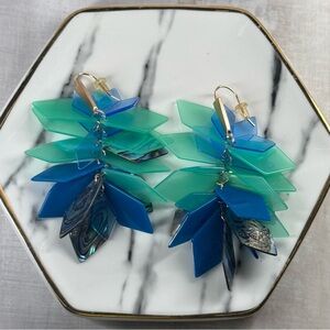 Kendra Scott Jennifer Blue + Green + Abalone Layered Fringe Rose Gold Earrings